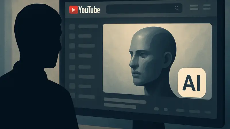 Интерфейс YouTube с пометкой об ИИ-контенте на видео