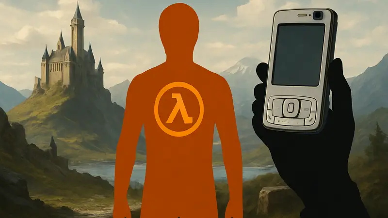 Логотипы The Elder Scrolls VI и Half-Life, изображение Nokia N95, символизирующие дайджест.