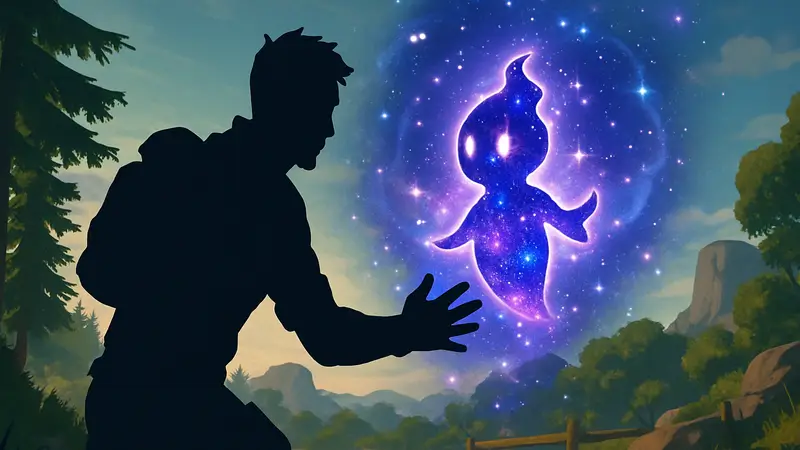 Игрок в Fortnite взаимодействует с новым предметом Galaxy Sprite, окруженным космическим свечением.
