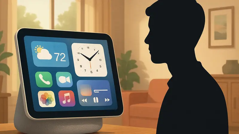 Умный дисплей Apple HomePod с экраном, демонстрирующий интерфейс iOS