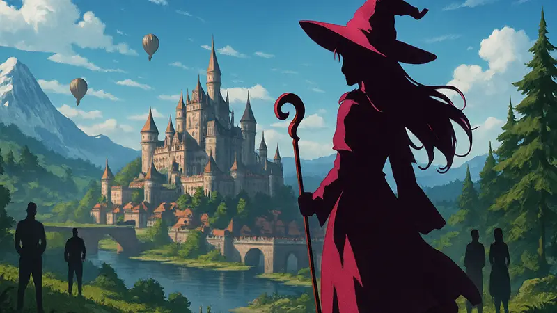 Постер или ключевой арт аниме Release That Witch, изображающий ведьму и элементы фэнтези-мира.