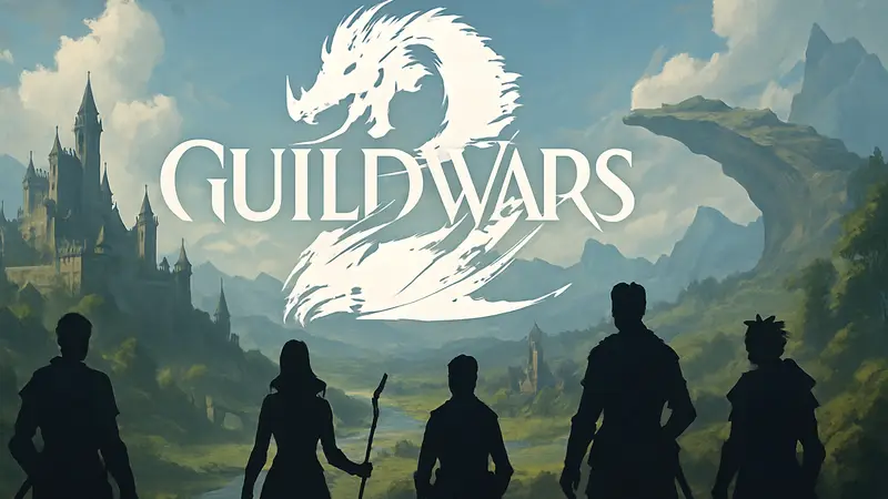 Логотип Guild Wars 3 на фоне фэнтезийного мира, символизирующий анонс игры и её миссию.
