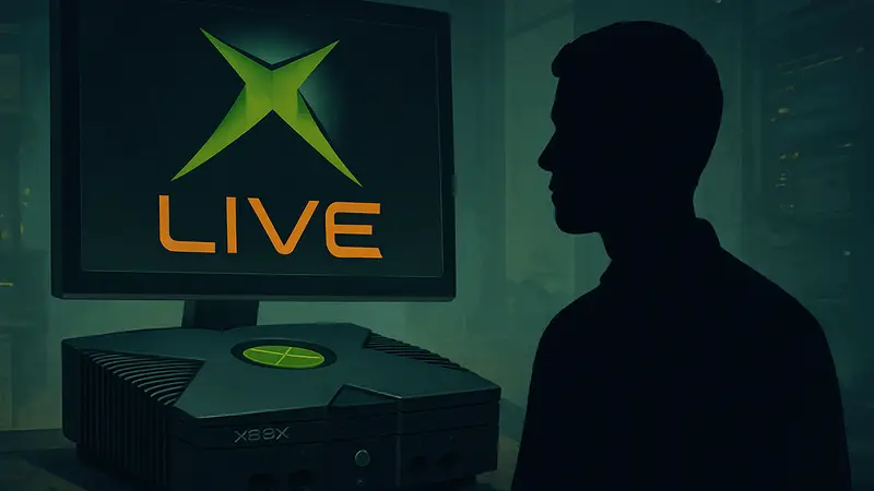 Логотип Xbox Live 1.0 и консоль Xbox первого поколения