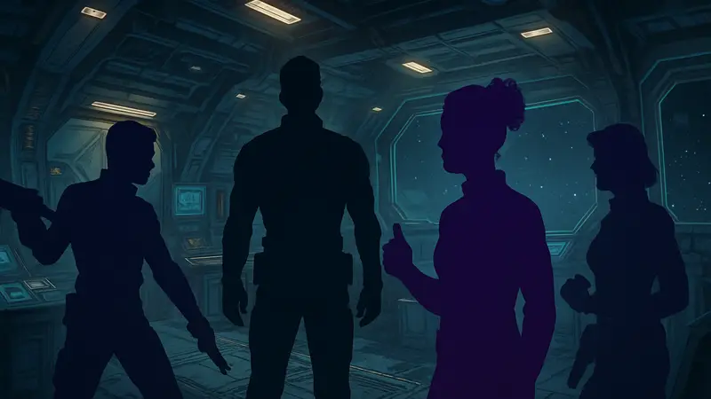 Группа персонажей из игры The Expanse: Osiris Reborn, включая старпома и медика, демонстрирующая командный геймплей.