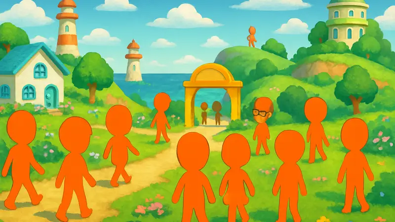 Mii-персонажи гуляют по яркому острову в игре Tomodachi Life Living the Dream, иллюстрируя лимит жителей