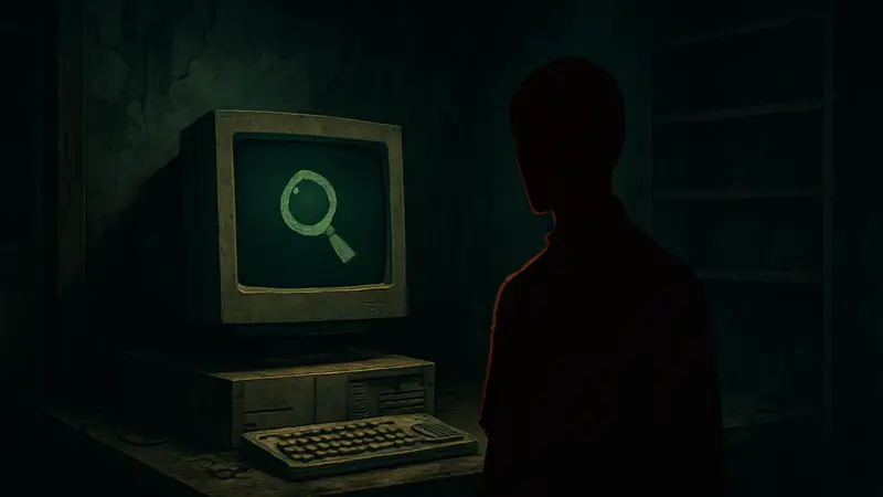 Обложка хоррор-игры Desktop Explorer: старый монитор ПК, мрачная атмосфера, загадки.