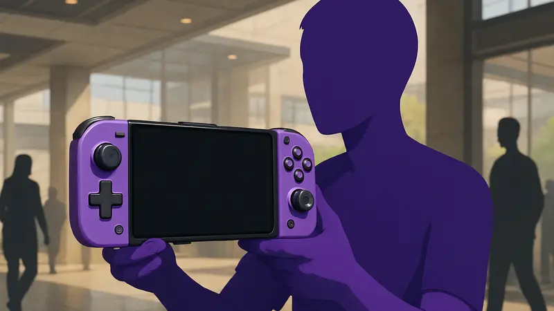 Мобильный контроллер GameSir Pocket Taco в расцветке «Фиолетовое напряжение», прикрепленный к смартфону.