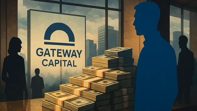 Логотип Gateway Capital и стеки долларов, символизирующие инвестиционный фонд.