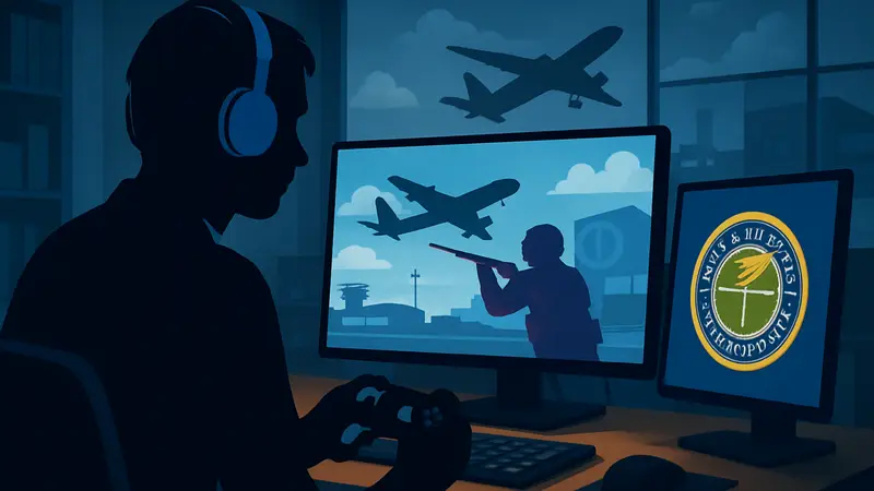 Геймер за компьютером, символизирующий новую рекрутинговую кампанию FAA для авиадиспетчеров.