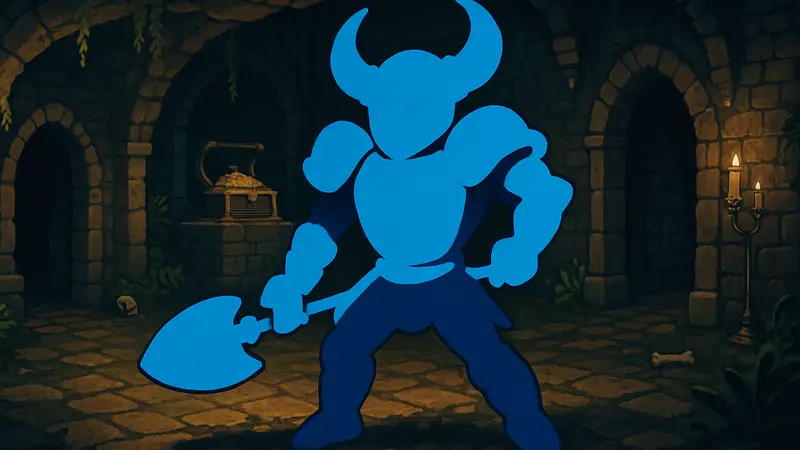 Лопатный Рыцарь из Shovel Knight в стилистике Crypt of the NecroDancer, скриншот игры.