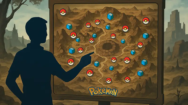 Интерактивная карта Withered Wasteland в Pokemon Pokopia с отметками коллекционных предметов