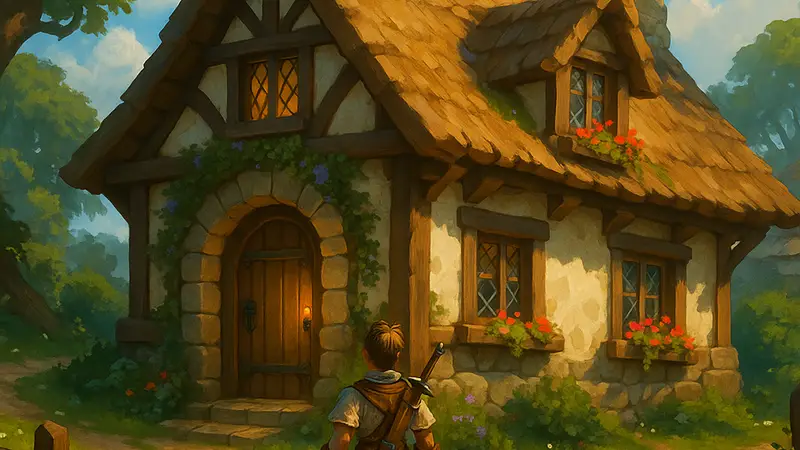 Скриншот или концепт-арт из Fable, демонстрирующий уютный дом в фэнтезийном мире Альбиона.