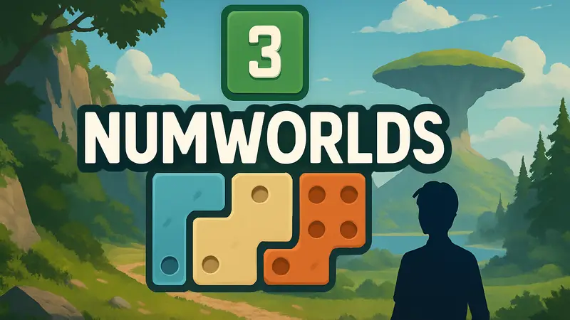 Логотип игры Numworlds с элементами головоломки и тизером нового биома