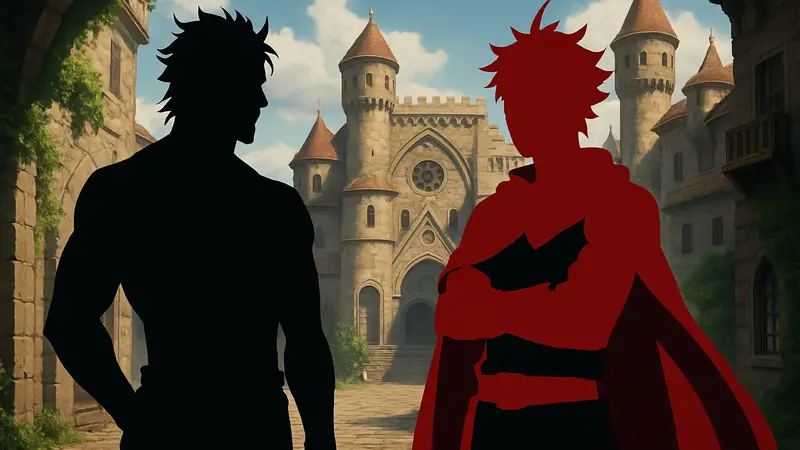 Изображение персонажей из аниме Black Clover, возможно, Ями и нового капитана магических рыцарей.