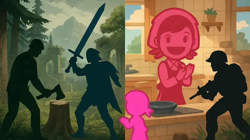 Персонажи из разных игр на одном экране, представляющие разные жанры и стили.