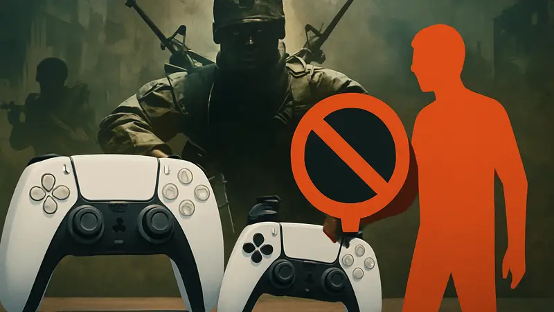Геймпады PlayStation и значок бойкота на фоне игры Black Ops
