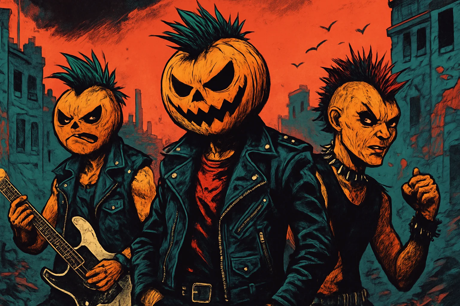 Изображение обложки графического романа Punk'n Heads в панк-рок стиле, анонс.