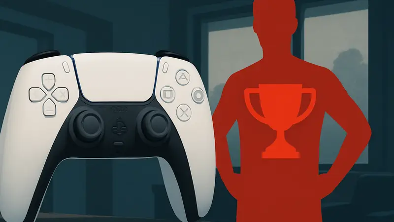 Контроллер PlayStation DualSense рядом со значком трофея