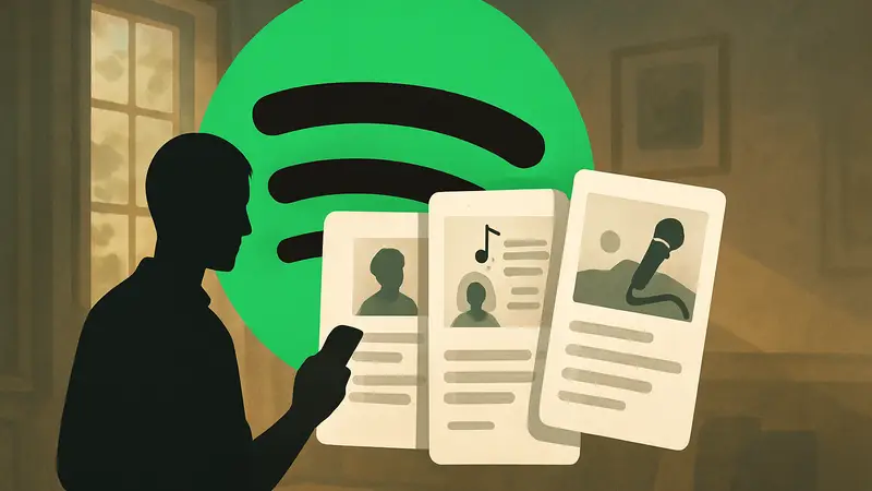 Логотип Spotify с изображением карточек, рассказывающих историю песни.