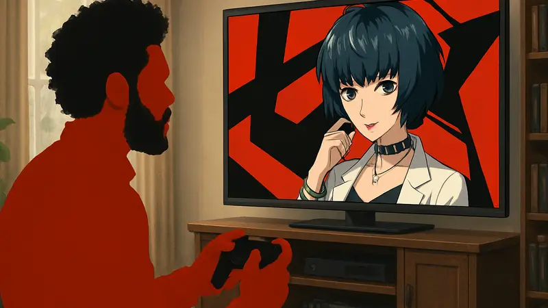 Абель Тесфайе (The Weeknd) с геймпадом, на экране которого видна доктор Такеми из Persona 5 Royal.