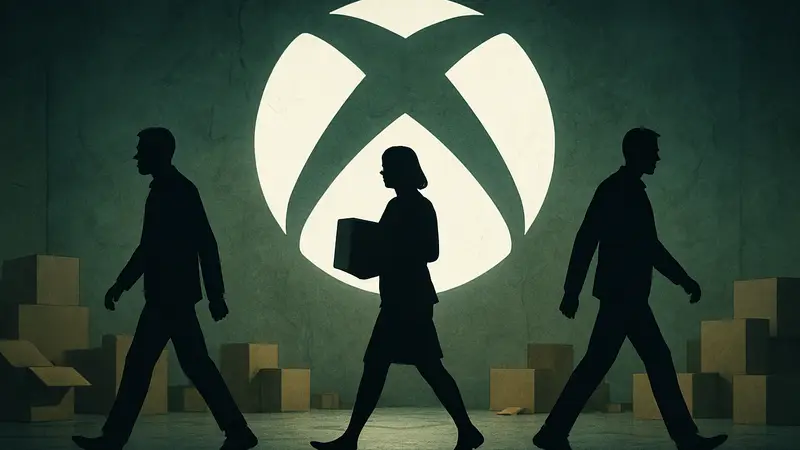 Логотип Xbox на фоне, символизирующий увольнения и изменения в игровом подразделении Microsoft.