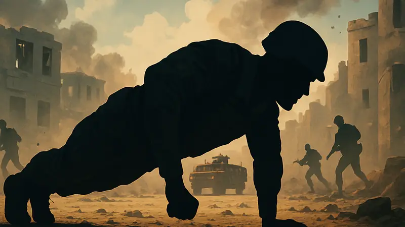 Алан Ритчсон в образе военного в фильме War Machine, демонстрирующий физическую выносливость.
