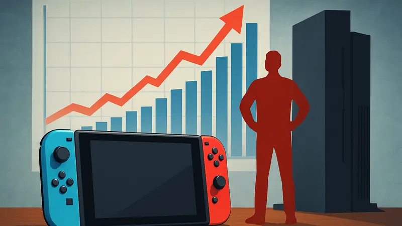 Консоль Nintendo Switch на фоне диаграммы продаж и PlayStation 2