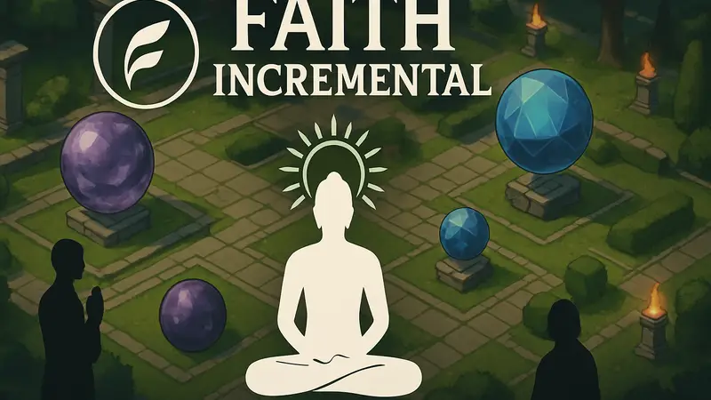 Логотип Faith Incremental и символы Нирваны на фоне игрового поля