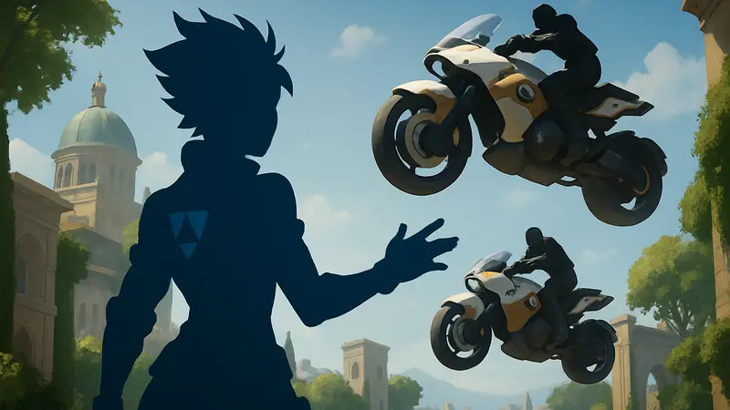 Новый герой Overwatch Шион демонстрирует свои способности с летающими мотоциклами.