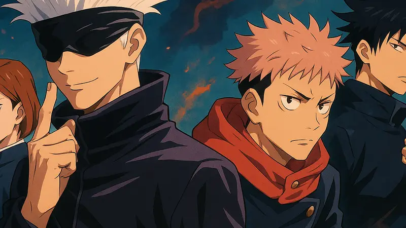 Сатору Годжо из аниме Jujutsu Kaisen, возможно, с другими персонажами.