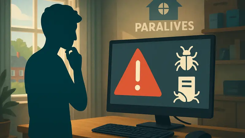 Игровой персонаж из Paralives рядом с монитором, символизирующий баги и отчёты об ошибках.