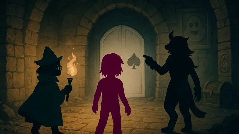 Иллюстрация к игре Deltarune с персонажами, символизирующая полное прохождение и раскрытие секретов.