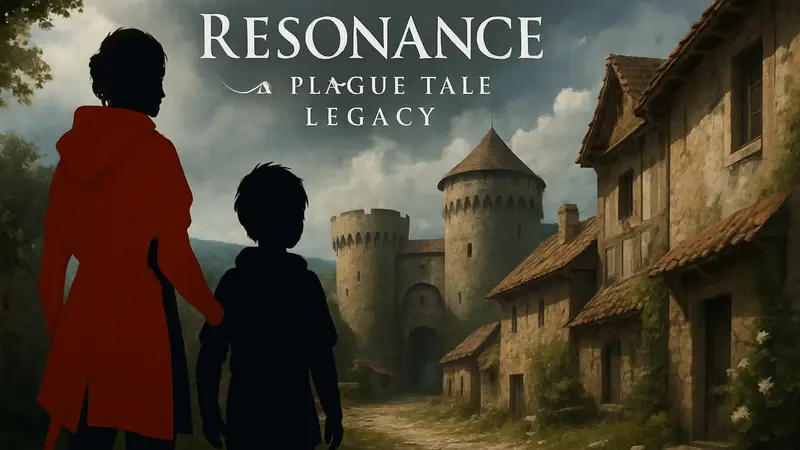 Логотип Resonance: A Plague Tale Legacy на фоне Амиции и Гуго, приквел на PS5 в 2026 году