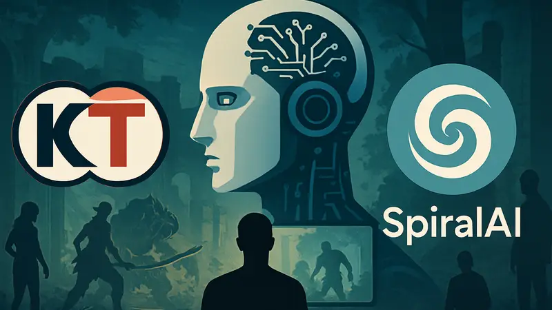 Логотипы Koei Tecmo и SpiralAI, стилизованные под интеграцию искусственного интеллекта в игры.