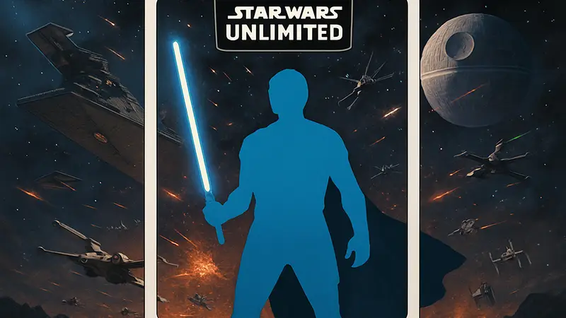 Игровая карта Star Wars Unlimited с изображением персонажа на фоне космического сражения.