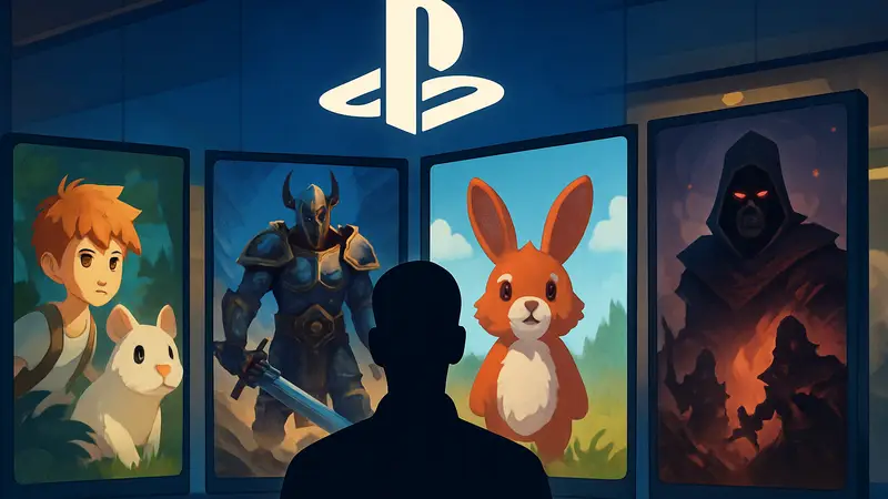 Обложки новых игр в PlayStation Store, на фоне логотип PlayStation и анонс грядущих релизов.