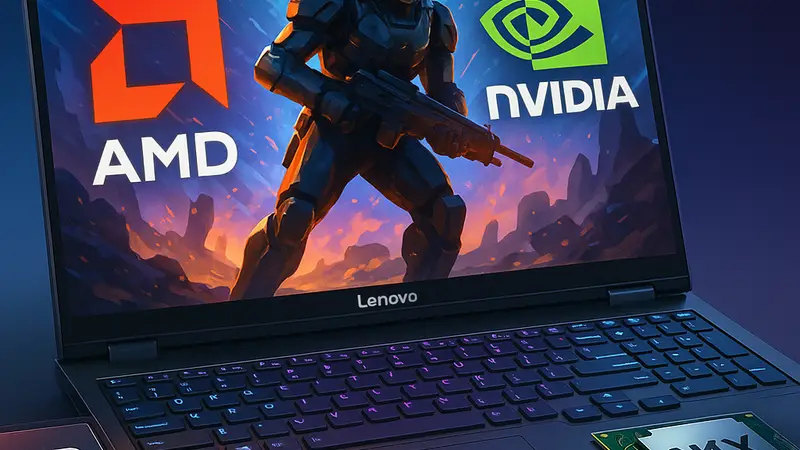 Игровой ноутбук Lenovo с чипами AMD Strix Halo и Nvidia N1X, демонстрирующий высокую производительность.