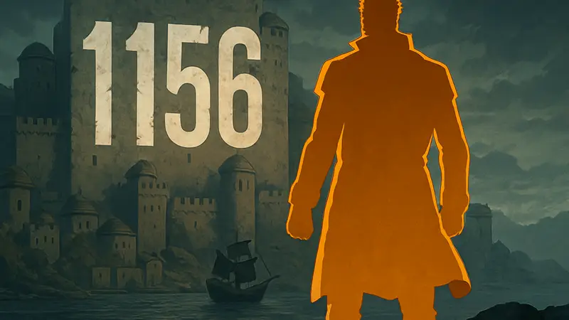 Манки Д. Гарп из One Piece, на фоне номера эпизода 1156, раскрывающего его судьбу