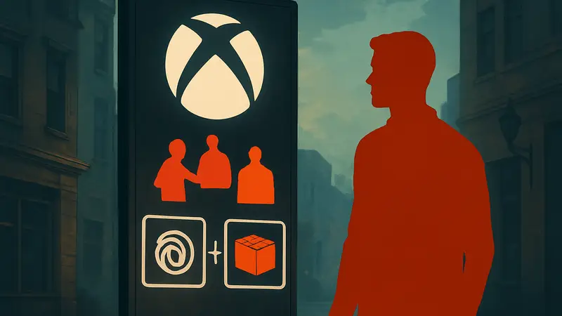 Логотип Xbox с надписью "Купи одно, получи два бесплатно" и иконками DLC от Ubisoft и LEGO.