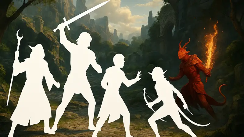 Игровые персонажи из Baldur's Gate 3 или Divinity: Original Sin 2, созданные игроками, сражаются вместе в фэнтезийном мире