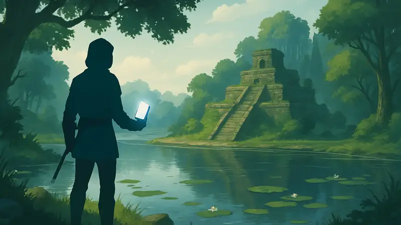 Игровой персонаж осматривает пруд Накупеды в игре Neverness to Everness в поисках Lost Tales для гайда.