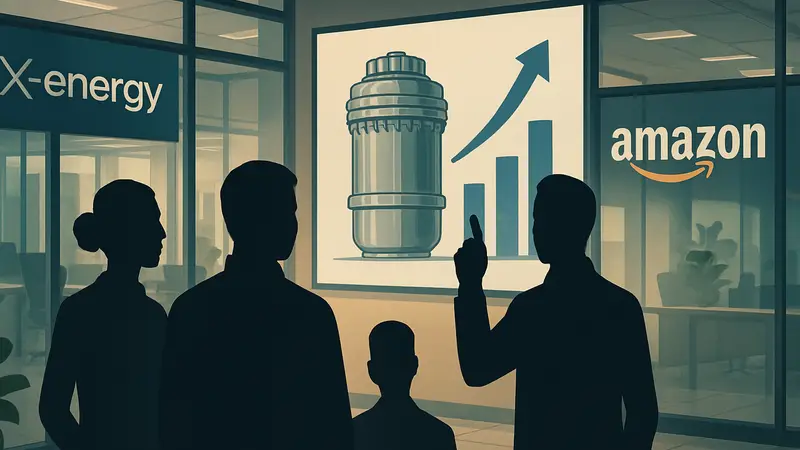 Офис X-energy, логотип Amazon, ядерный реактор для привлечения инвестиций IPO.