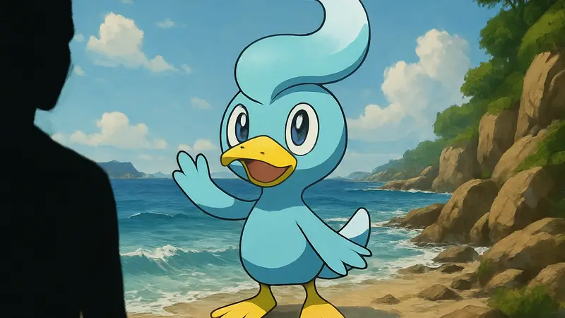 Изображение нового водного стартового покемона Gecqua из игры Pokémon Winds and Waves.