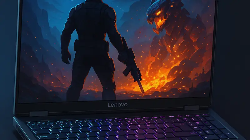 Игровой ноутбук Lenovo с подсветкой клавиатуры, демонстрирующий мощную графику RTX 5070 и чип Nvidia N1X.