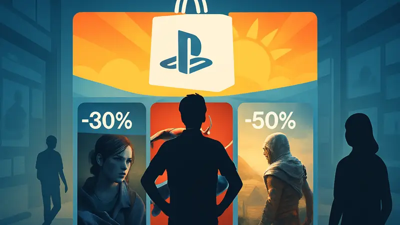 Логотип PlayStation Store с надписью "Летняя распродажа" и примерами игр со скидками.