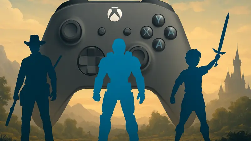 Игры, доступные бесплатно по программе Xbox Free Play Days в июне 2026 года на фоне контроллера Xbox.