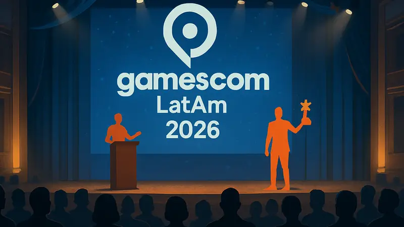 Логотип Gamescom LatAm 2026 и сцена церемонии вручения наград BIG Festival Awards