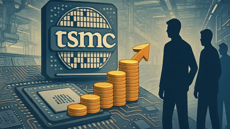 Логотип TSMC на фоне микросхем и производственных линий. Рост цен на чипы.