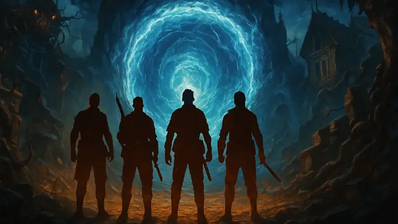Скриншот из Black Ops 3 Zombies Revelations, персонажи Primis на фоне портала. Гайд по пасхалке.