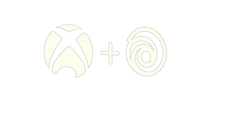 Логотипы Xbox и Ubisoft Connect рядом, символизирующие интеграцию более 80 игр Ubisoft для ПК